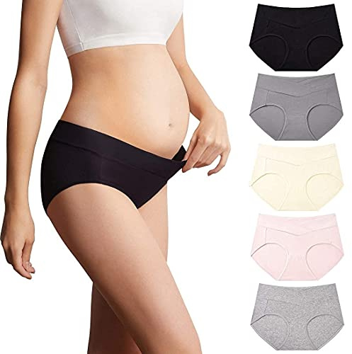 Mama bomull kvinnors under The Bump moderskap trosor graviditet postpartum moderskap underkläder multipack, Klassiska korsstilar – flerfärgade-a 5-pack, S