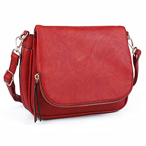 GLITZALL Bolsas de hombro para mujeres, pequeñas bolsas de hombro con múltiples bolsillos, cuero PU, rojo,...