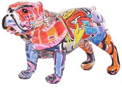 suruim Bunter Harz Bulldogge Skulptur – Farbenfrohe Dekofigur für Zuhause, Dekofigur,Harzstatue,Zierfigur Geschenkartikel,Hausdekor Kunstwerk(A)
