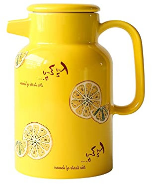 Caraffa per Acqua refrigerante 50.7 Oz Giallo Bollitore in ceramica Bolzante in ceramica con manico Teiera di grande capacità per succo, tè, limonata, bevande calde e fredde Caraffa Acqua per Calda F