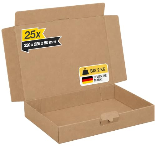 smiley pack Maxibriefkarton braun 320x225x50 mm 25 Stück | Stabiler Versandkarton mit Steckverschluss – passend für DHL Maxibrief, Warensendung & Büchersendung