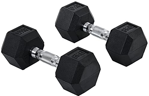 HOMCOM Hexagon Hanteln, 2er Set Hanteln mit gerändeltem Griff, Kurzhantelset aus Gusseisen, 2 x 8 kg, Kurzhanteln für Männer Frauen, Zuhause, Fitnessstudio, Krafttraining