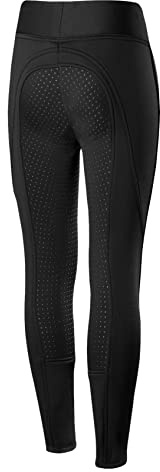 HORZE Active Kids' Winter Fleece-Lined Silicone Full Seat Schooling Horse Riding Tights - Black - L