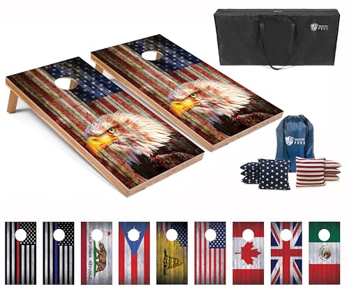 Tailgating Pros Regulation Cornhole Boards flagga set – inkluderar 8 bönpåsar, bärfodral och 10 cm x 5 cm majshål kastspel – valfria LED-lampor