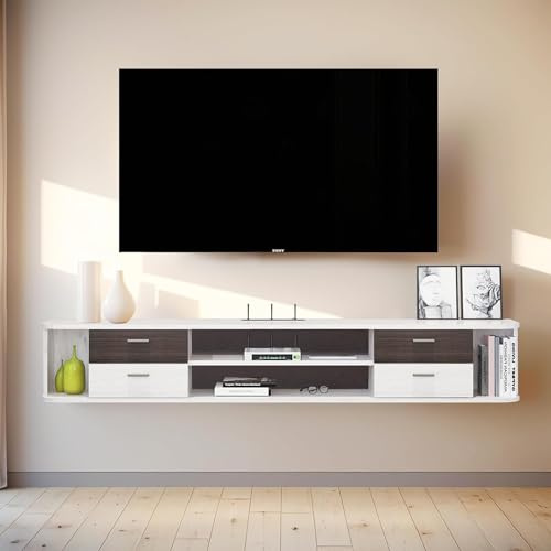 Mueble de TV Flottant de Pared, Consola Multimedia para Videojuegos, Gran Almacenamiento de Entretenimiento, estantería de Pared, Mueble de TV con 4 cajones para la Oficina del hogar (121 cm)