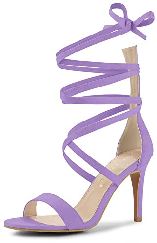 Allegra K Women Faux Suede Open Toe Stiletto Heel Lace Up Sandals | Strappy design. ABS heel. Open toe. Lace up. Stiletto heel. Office, Party, Evening, Dating. 3 3/4 inch height