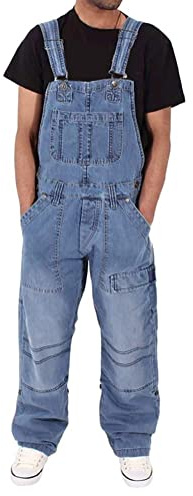 ORANDESIGNE Salopette Homme Vintage Coupe Régulière Multipoches de Travail Salopette Jeans Pantalon en Denim Slim Jumpsuit Dungarees Streetwear