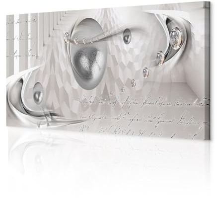 decomonkey Bilder Design Abstrakt Aufschrift 150x50 cm 1 Teilig Leinwandbilder Bild auf Leinwand Vlies Wandbild Kunstdruck Wanddeko Wand Wohnzimmer Wanddekoration Deko 3D Effekt Grau Silber Kugeln