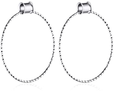 Bishilin Tunnel Piercing Edelstahl, Ohr Plug 10MM Creolen Silber mit Anhänger Hoop Ear Plugs Ohr Expander Set