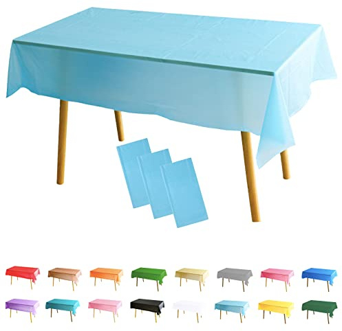 3 Stück Tischdecke Rechteckig Hellblau Party Tischdecke,137*274cm Tischdecke Papierrolle Einweg Tischdecke aus Kunststoff,Wasserdichte Ölbeständig Tischdecken für Party,Picknick,Geburtstags,Hochzeiten
