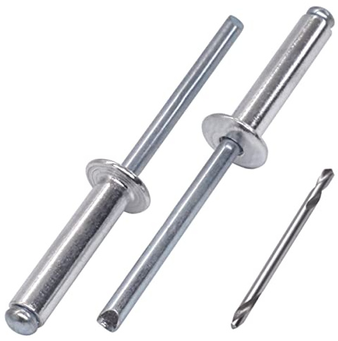 SKIR'CO (200 Stück) Aluminium Blindnieten 4,8 x 20 mm, Stahldorn, Popnieten, Kuppelkopf, Bohrer inklusive