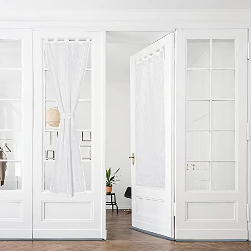 PONY DANCE Tende in lino bianco semitrasparenti per porte, set da 2 pezzi, altezza 240 x larghezza 60 cm, con passanti