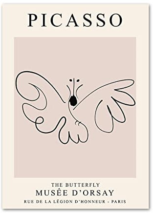 REYTOL Picasso Wand Bilder abstrakte Tierplakate und Kunstdrucke minimalistischer Schmetterling Leinwand Bild Nordic Style Wandbilder Wohnzimmer Wohnkultur（Kein Rahmen）