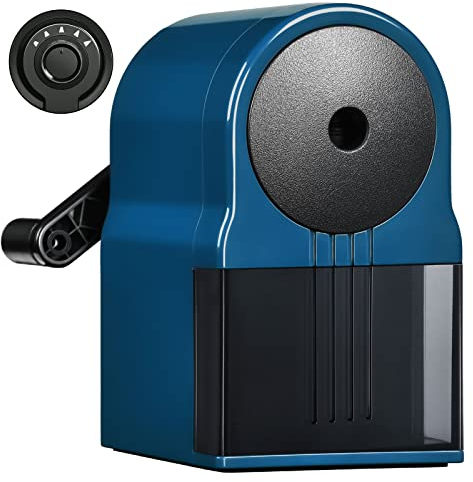 Bleistiftspitzer Manueller Anspitzer Mit Behälter 5 Positionen einstellbare Dicke Spitzer Mit Kurbel Geeignet für Kinder Künstler Schüler Büro (Blau)