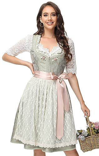 TrendiMax Trachten Damen Dirndl Midi Dirndlkleid Tachtenkleid für Oktoberfest mit Spitzenschürze 34-48