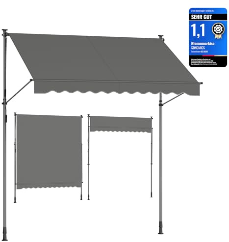 SONGMICS Store Banne Rétractable, Store Manuel, Réglable en Hauteur, avec Manivelle pour Balcon, Jardin, Terrasse, 250 x 180 cm, Gris Anthracite GSA252G02