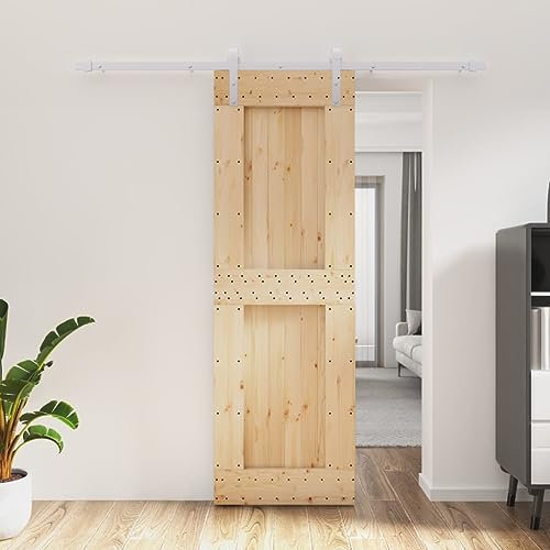 Gecheer Porta Scorrevole in Legno Massello Pino, 70x210 cm, Tipo 2, Robusti Binari di Scorrimento, Scorrimento Silenzioso e Fluido, Design Salvaspazio, Varie Applicazioni