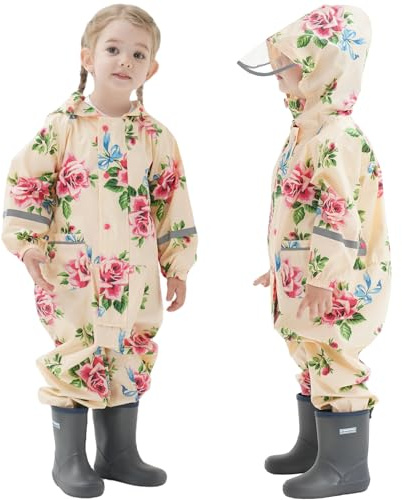 Hovkib Kids Raincoats Girls Boys Puddle Suit Hooded All In One Waterproof Rainsuit Children Lightweight Prints Muddy Suit Reusable Rain Jacket Rainwear 1-3 Years