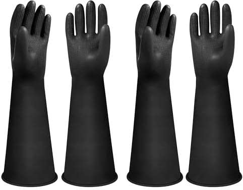 2 Pairs 12 Heavy Duty Rubber Gloves, Chemical Reusable Resistant Gloves PPE Industrial Safety Work Long Gloves Waterproof, Resist Strong Acid, Alkali and Oil, Non-Slip Black Rubber Gloves