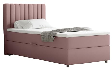 Boxspringbett Everest, 90x200 Polsterbett mit Bettkasten und Topper - rosa