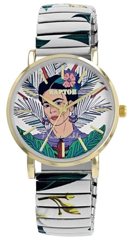 Raptor Damenuhr Frida Kahlo Edition mit Zugband, Hochwertige Armbanduhr aus Edelstahl, Geschenk für Frau, Freundin oder Mutter mit Uhrenbox (Mehrfarbig - Weiße Orchideen)