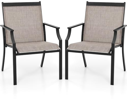 KOMFOTTEU 2er Set Gartenstühle, Balkonstühle mit Armlehnen, ergonomische Terrassenstühle aus Textilene-Stoff, Esszimmerstühle bis150 kg für Terrasse, Balkon (Braun)