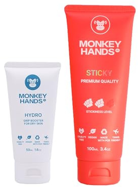 Combo Monkeyhands Grip Booster Hydro + Stark Gel Grip Sticky för att återfukta och förbättra greppet. Perfekt för Pole Dance, Calisthenics, Parkour och andra aktiviteter som kräver starkt grepp.