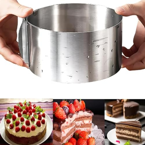Karkar Anello per torta regolabile, 16 – 30 cm, altezza 10 cm, in acciaio inox, con scala incisa per decorazioni torte