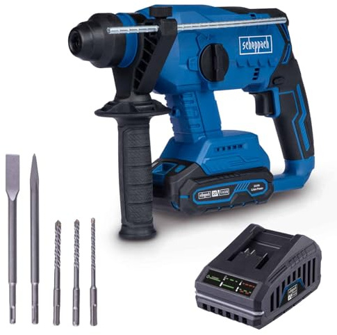 Scheppach Akku Bohrhammer BC-RHD230-X Meißelhammer | Schlagkraft 2,2J | Schlagzahl 5500bpm | BohrungØ 24mm Beton, 13mm Metall, 27mm Holz | 20V-IXES-Serie | 10 Jahre Garantie | mit 2Ah Akku & Ladegerät
