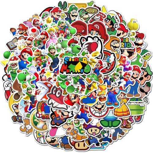 Mario Stickers 100Pcs for Water Bottles Laptop Computer Skateboard, Cute Sticker Gift for Kids Teens Waterproof