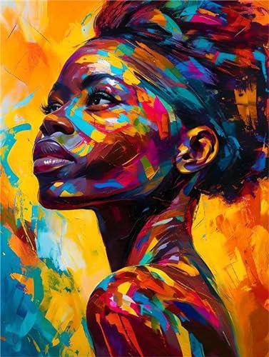 Afrikanische Frau Malen Nach Zahlen, DIY Set Erwachsene Malen Nach Zahlen , auf Leinwand Acrylmalerei Nach Zahlen mit 3 Pinsel und Acrylfarben Basteln Mädchen Geschenk 90x120cm (Rahmenlos) I-1662