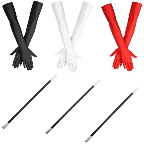 YKKJONLY 3 Paires Noir Long Gant de Soirée，pour Opéra, Fêtes, Halloween, Gatsby les Soirées Dansantes.