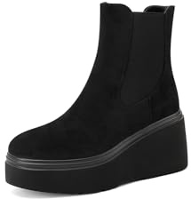QUEEN HELENA Stivali Chelsea Platform Stivaletti con Zeppa Donna X31-129 (Nero Camoscio, Sistema Taglie Calzature EU, Adulto, Donna, Numero, Media, 37)