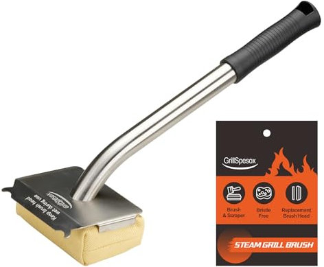 GrillSpesoX Grill Brush Bristle Free-Steam Grill Brush for Outdoor Grill for Barbecue,for Cast Iron Grates,Grill Cleaning Brush with Replacement Pads,Grill Cleaner (Handle+Pads)