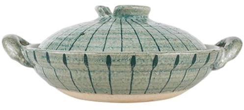 UPWONEC Pentola Di Stufato in Ceramica Giapponese, Pentola Di Terracotta A Doppia Maniglia Fatta A Mano, Casseruola Multiuso, Fuoco Di Argilla Ad Alta Temperatura,Green s
