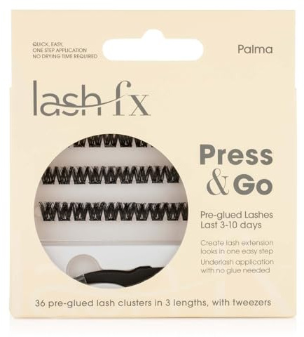 Lash FX Press & Go Pre-Glued Cluster Lashes - Palma: bold and dramatic, for a full-volume, statement lash look. 36 clusters in 3 lengths with tweezers