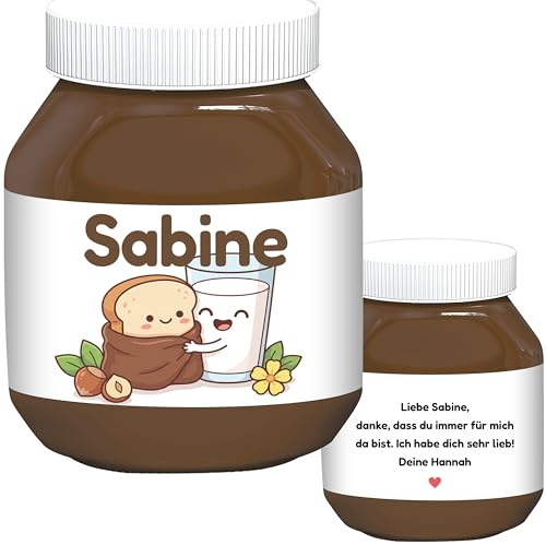 Schokoaufstrich Etiketten personalisiert mit Namen zum Geburtstag 2er Set | Personalisiert, selbstklebende Etiketten, 2 Stück im Set, Aufkleber für Schokocreme-Gläser, Geschenkidee