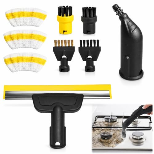 9 pezzi per Kärcher pulitore a vapore accessori SC1 SC2 SC3 SC4 SC5, spazzola rotonda, spazzola piatta, ugello curvo, spazzola a vapore manuale, rivestimento per panno di pulizia per Kärcher pulitore