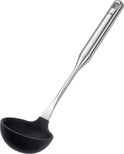 Fissler Essential/Silikon-Suppenkelle mit Edelstahl-Griff (38 cm) Sauciere, Schöpfkelle, mit Aufhänge-Öse, Spülmaschinen-geeignet