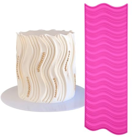 mostsom Molde de Encaje de Pastel de Línea Ondulada, Moldes de Fondant de Silicona para Decoración de Tartas de Boda, Topper de Cupcakes de Pasta de Goma, Alfombrillas de Impresión de Veta de Madera