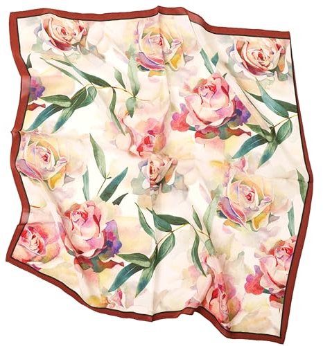 Prettystern sidenscarf 65 x 65 cm – damhalsduk av 100 % siden, lätt och luftig för våren sommar, kvadratisk huvudduk, sidenhalsduk, Ks12, 65 cm X 65 cm