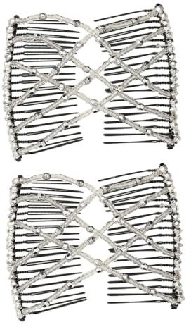 JEYORZY haarkamm, 2 pcs Haarspange Haarkamm, Magic Hair Comb, Haarkamm Elastisch Perlen, Haarspangen Damen, Modisch Dehnbar Haarklammer, Magische Haarspange, Perlen Haarkämme, frisurenhilfe, Weiß