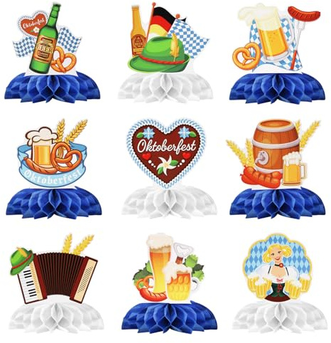 Oktoberfest Deko, Bienenwaben Bayerische Deko Oktoberfest Tischdeko 3D | 9 Stück Oktoberfest Party, Bierfest Gartenparty Tischdekoration