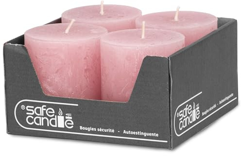 DecoLite Stumpenkerzen Rustic 4er Set 80x70 mm | Selbstverlöschend Safe Candle | Durchgefärbt RAL-zertifiziert | Brenndauer ca. 25h | Made in Germany | Rustik Deko Kerzen von DecoLite (antikrosa)