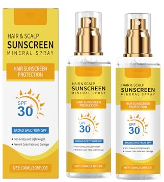 Hair Scalp Sunscreen Spray SPF 30 Protection UV pour cheveux traités et surlignés, brume non grasse, sans poids à l'huile de noix de coco, contre la sécheresse décolorante, Beach Pool Usage quotidien