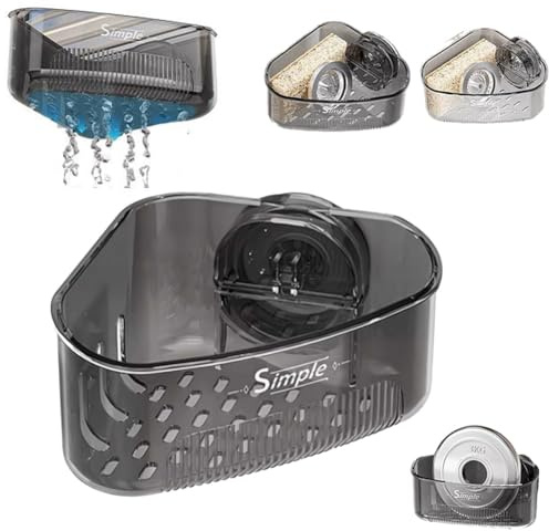 Scaffale angolare per lavello con ventosa, in plastica, organizer per lavello, triangolare, per alimenti, per lavare verdure e frutta