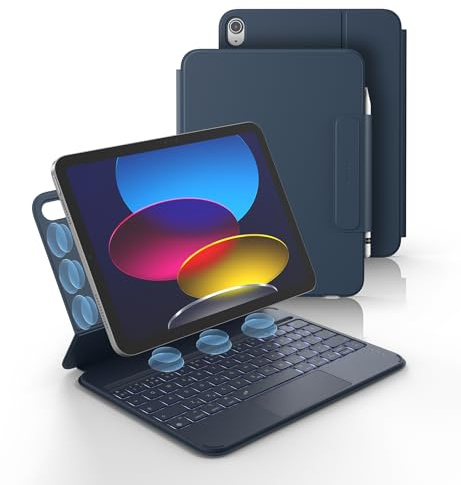 Dexnor Teclado para iPad 10 Generación 2022/11 Generación A16 2025 (10.9/11 Pulgada), Magnético, Ultrafino Folio Desmontable, Trackpad Multitáctil, Retroiluminación, Portalápices Español Ñ, Azul