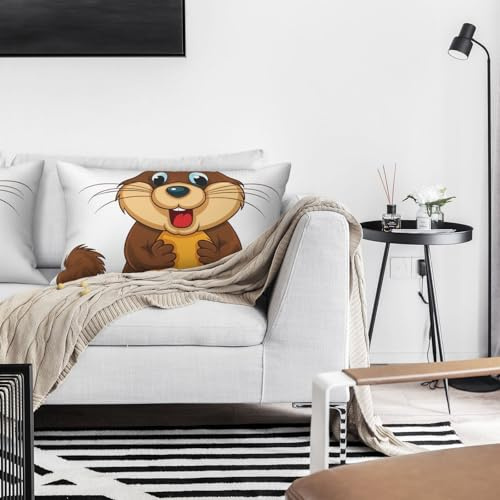 STVYUKL Cartoon Animated Beaver Pillowcases Set of 2,Soft Breathable Throw Pillow Covers Queen Size Decorative Pillow Cases Linen Like Cushion Cover for Living Room Couch Bed Sofa 12x20 Inch