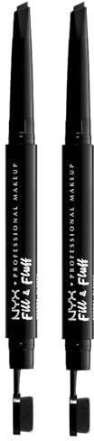 NYX Professional Makeup Matita Sopracciglia Fill & Fluff Colore 08 Black a Doppia Estremità Effetto Naturale e Pieno Riempie Definisce e Pettina Texture Cremosa Formula Vegana - 2 Matite