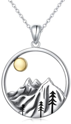 DAOCHONG 925 Sterling Silber Sonnenberg Anhänger Halskette für Damen Halskettenschmuck Geschenke für Wanderer, Bergsteiger und Naturliebhaber